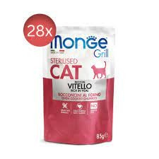 Hrana umeda pisici sterilizate Plicuri MONGE Grill Steril cu Vitel-28x85g [1]