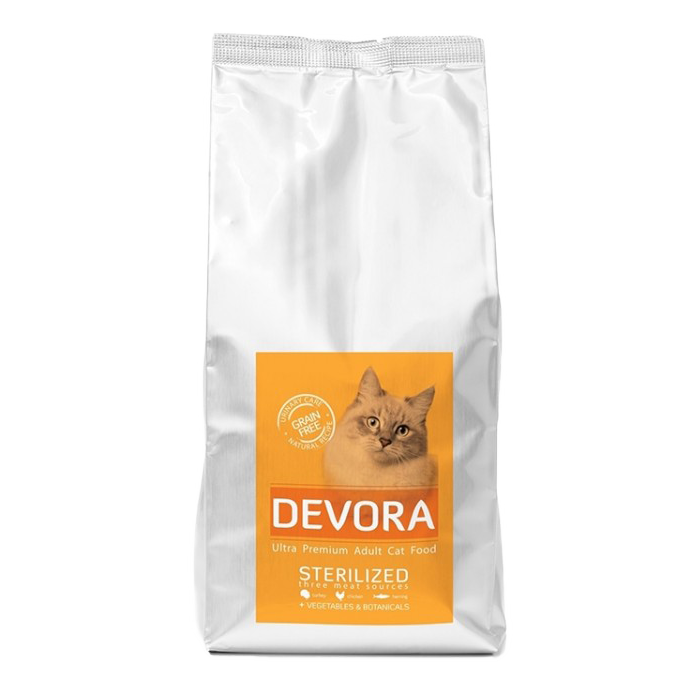 Hrana uscata pentru pisici Grain Free Sterilizat cu curcan pui si hering Devora 7.5 kg [2]