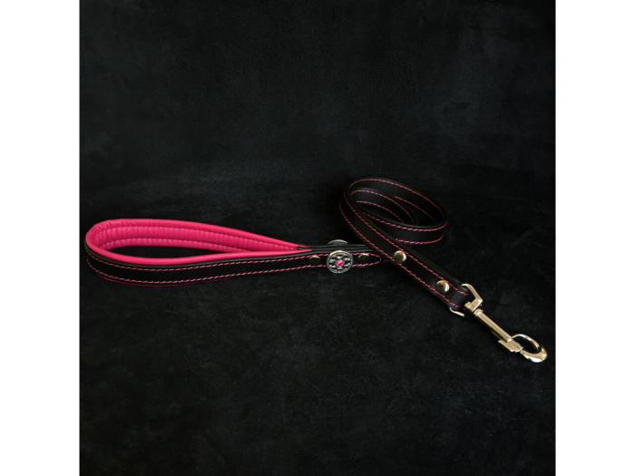 Lesa  pentru caini Bijou, Piele Naturala, Negru/Roz [1]