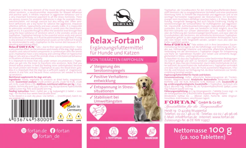 Relax-Fortan 100 tablete – Supliment nutritiv pentru câini și pisici [3]