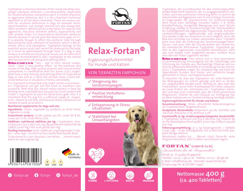  Relax-Fortan 400 tablete – Supliment nutritiv pentru câini și pisici [3]