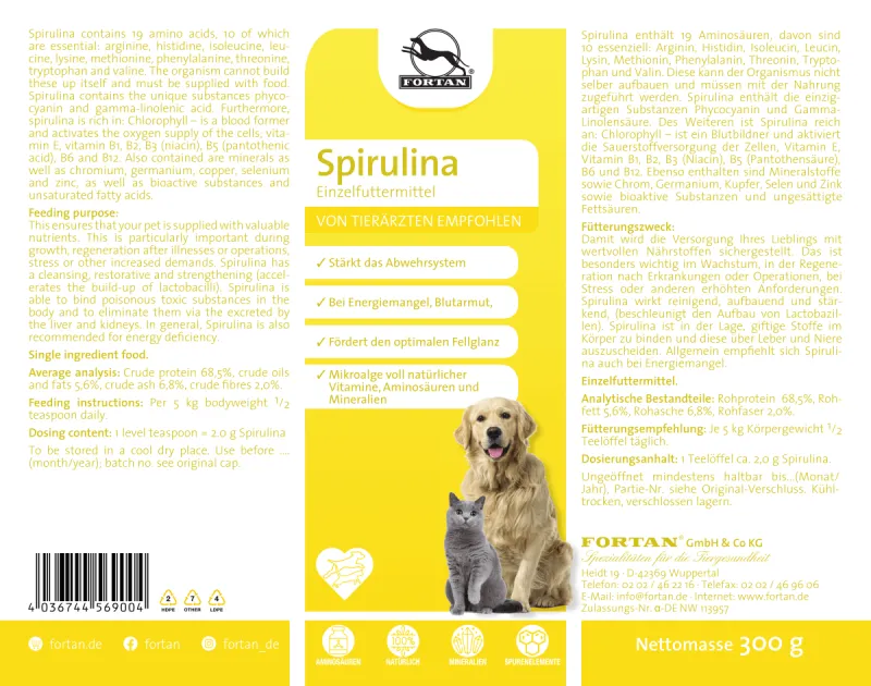 Spirulina FORTAN 300g – Supliment nutritiv natural pentru câini și pisici [3]