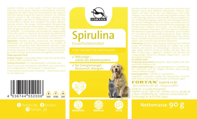 Spirulina FORTAN 90g – Supliment nutritiv natural pentru câini și pisici [3]
