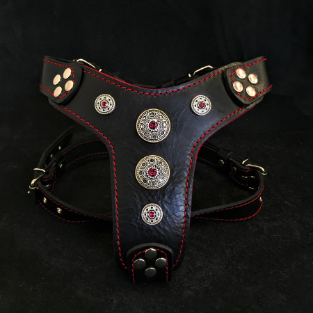 Ham Bijou, Piele Naturala, S: 40-73 cm, Negru/Rosu, pentru Pug, Bulldog, Jack Russel, etc [1]