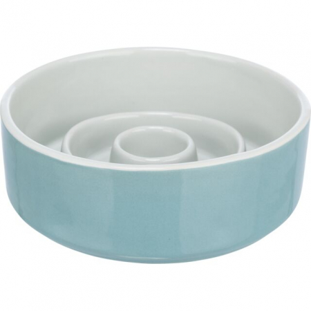 Pesti - l Ceramic pentru Hranire Lenta, 0.45 l / 14 cm, Gri/Albastru, 24520