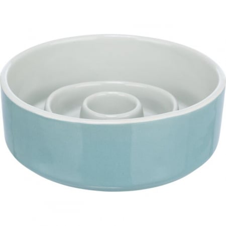 Pesti - Bol Ceramic pentru Hranire Lenta, 0.9 l /17 cm, Gri/Albastru, 24521