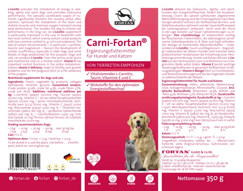 Carni-Fortan pentru câini și pisici – hrană suplimentară cu L-carnitină și taurină, 350g [2]
