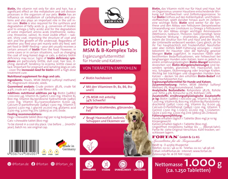 FORTAN Biotin-plus MSM pentru câini și pisici – Pentru piele, blană și gheare 1kg [2]