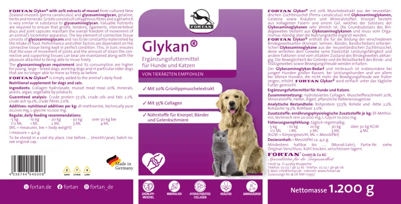 FORTAN Glycan 1.2kg – Supliment nutritiv pudră pentru câini și pisici [2]
