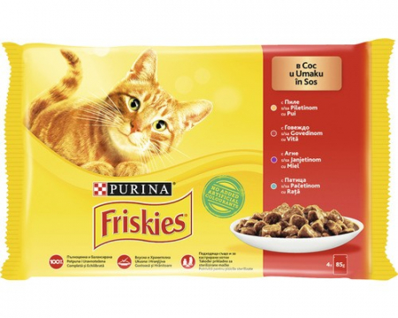 Friskies hrană pentru pisici la plic - pui, vită, miel și rață în sos 4x85g [1]