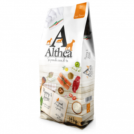 Hrana completa pentru cresterea cateilor cu carne de vita, miel, pui si somon, Althea Puppy & Junior-14 Kg [1]