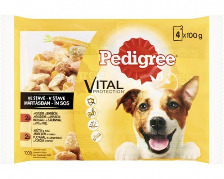 Hrană umedă pentru câini Pedigree Adult, plic cu Vita, Miel, Curcan, Morcov- 4 x 100 g [1]