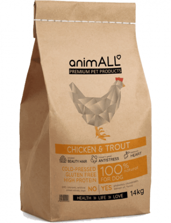 Hrana uscata - Hrana uscata caini activi presata la rece-animALL pui si pastrav-1.5 kg