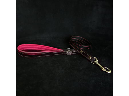 Accesorii caini - Lesa  pentru caini Bijou, Piele Naturala, Negru/Roz