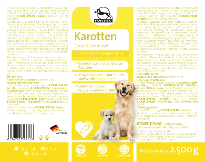 Morcovi pelete FORTAN 2.5kg – Supliment nutritiv natural pentru câini, bogat în caroten și nutrienți [2]