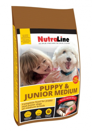 Caini - Nutraline Puppy & Junior,Medium -12.5 Kg, hrana uscata pentru caini