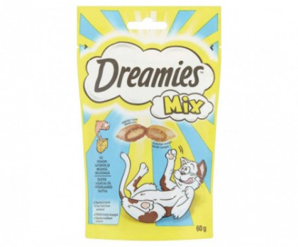 Recompense pentru pisici, Dreamies Mix, Somon Savuros si Branza Delicioasa - 60G