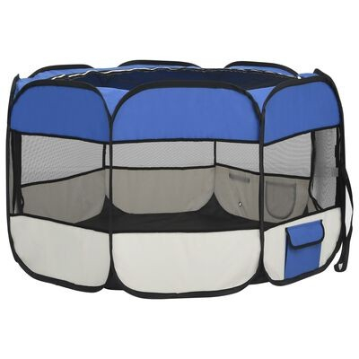 ȚARC JOACĂ PLIABIL CÂINI CU SAC DE TRANSPORT ALBASTRU 110X110X58 CM [1]