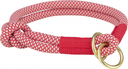 Accesorii caini - Zgarda Coardă Soft, S 35 cm / 6 mm, Roșu / Crem - 1984403