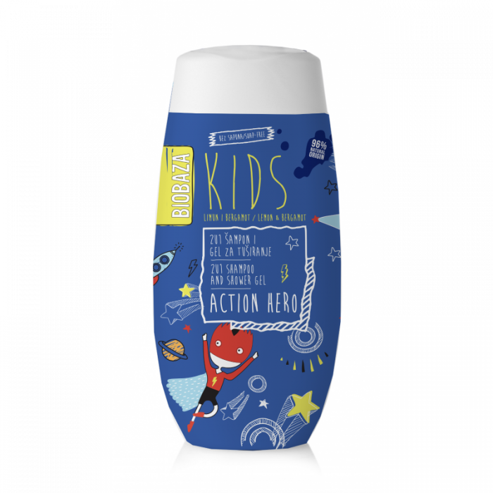 Sampon & gel de dus natural pentru copii Action Hero, Biobaza, 250 ml [1]