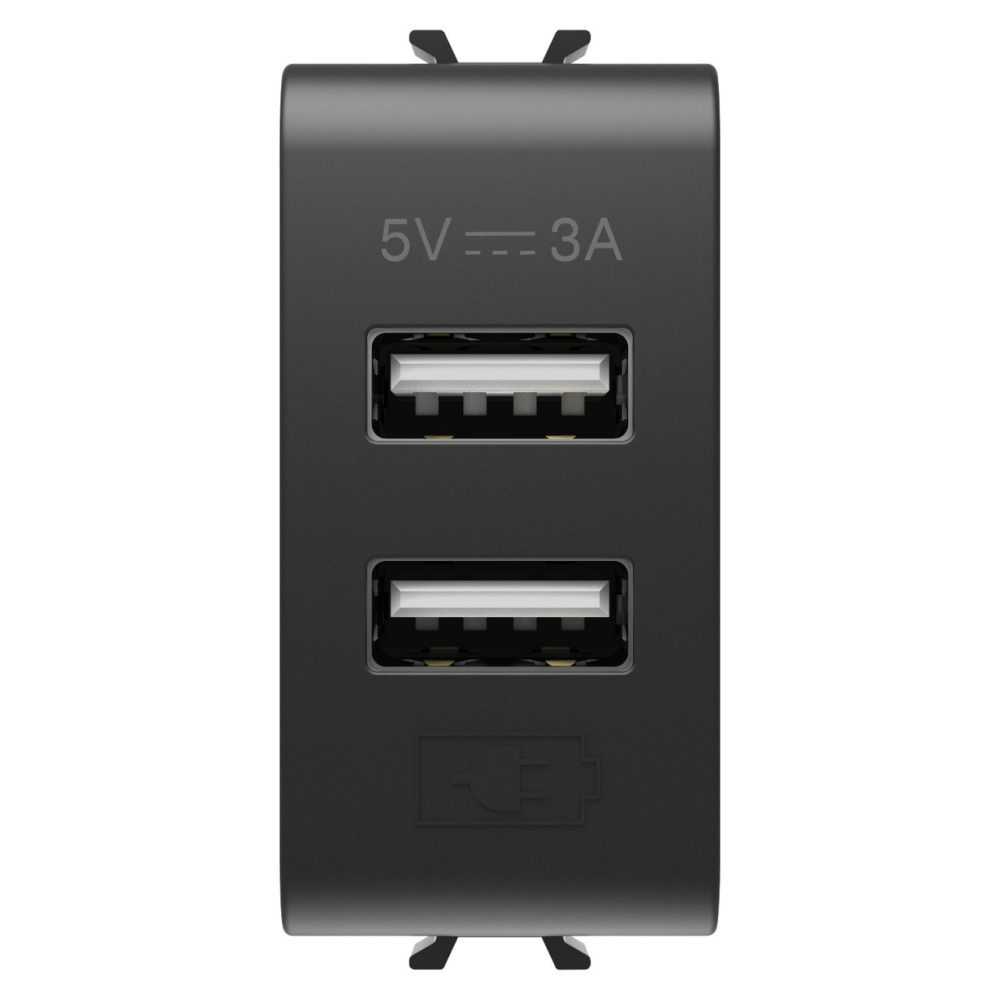 Priza incarcator USB dublu A+A 5V, un modul, gama chorus, culoare negru/antracit [1]