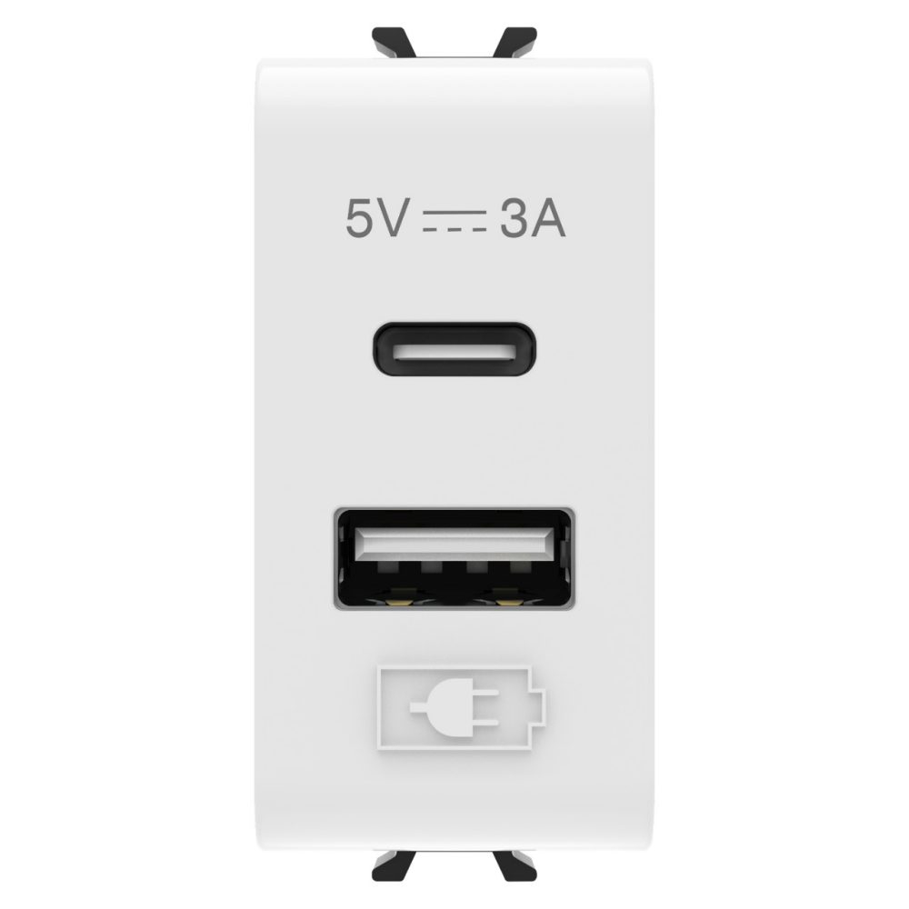 Priza incarcator USB dublu A+C 5V, un modul, gama chorus, culoare alb lucios [1]