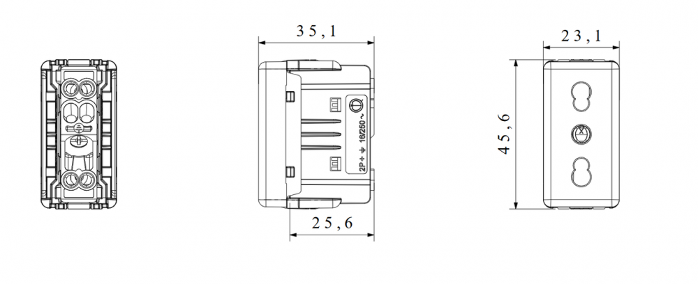 Priza standard italian 2P+T, 10/16A, un modul, gama system, culoare alb [2]