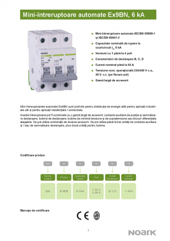 Ex9BN 3PN B16 Siguranta automata 6 kA, curba B, 16 A, 3P+N [1]