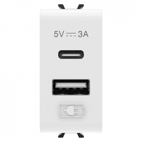 Gewiss Chorus - Priza incarcator USB dublu A+C 5V, un modul, gama chorus, culoare alb lucios