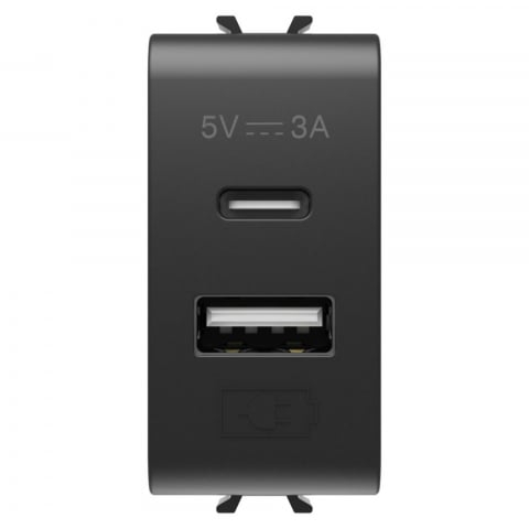 Gewiss Chorus - Priza incarcator USB dublu A+C 5V, un modul, gama chorus, culoare negru/antracit