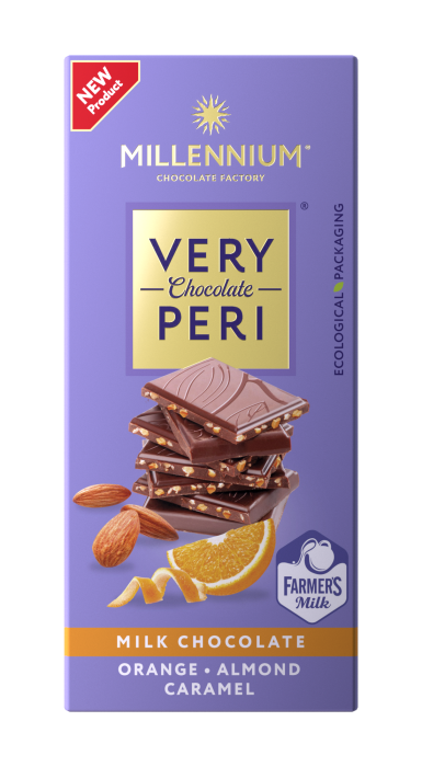 Ciocolată cu lapte Millennium Very Peri cu migdale, caramel și coajă de portocală,85,95 g [1]