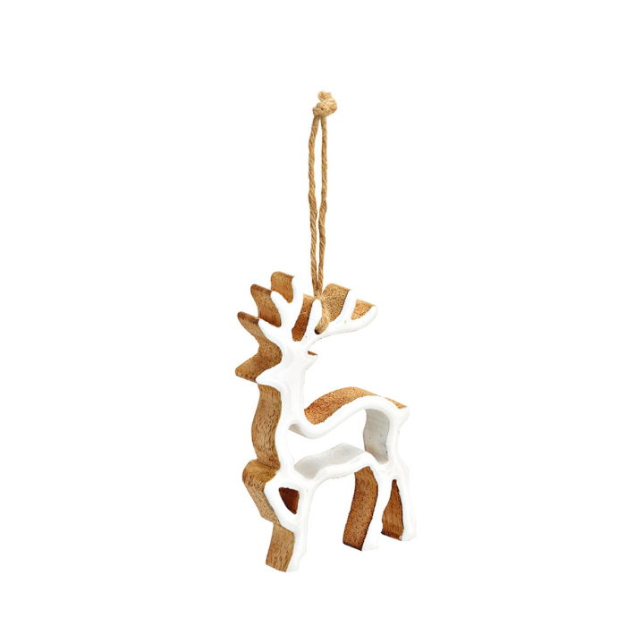Decorațiune de agățat „Woodland Christmas”, din lemn de mango, alb antichizat, 3 modele asortate [2]
