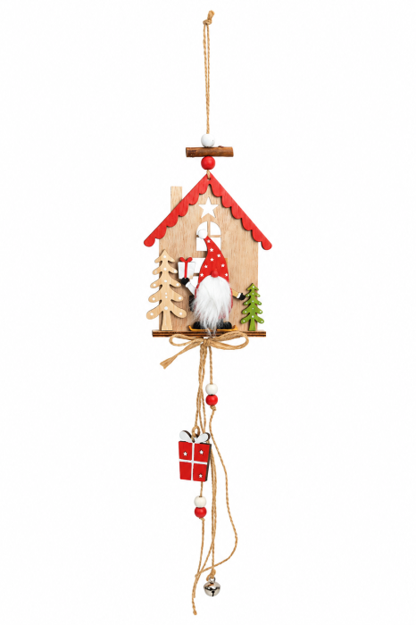 Decorațiune verticală de Crăciun „Gnome Welcome”, din lemn și elemente textile, 48 cm, 2 modele asortate [2]