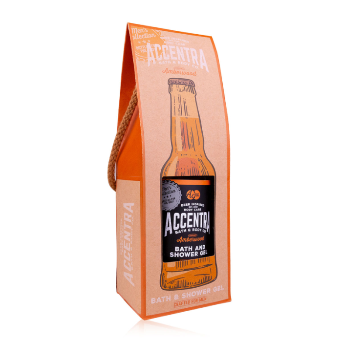 Gel de duș pentru bărbați Accentra Men's Collection, 360 ml – Amberwood, în cutie cadou tip sticlă de bere [3]