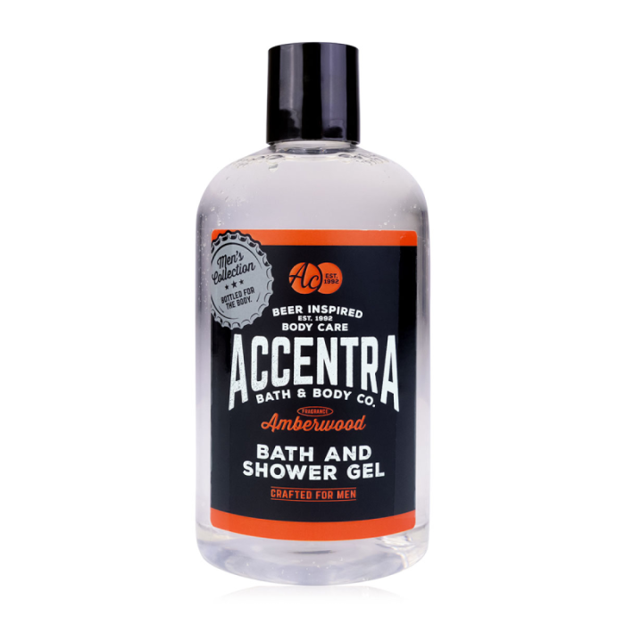 Gel de duș pentru bărbați Accentra Men's Collection, 360 ml – Amberwood, în cutie cadou tip sticlă de bere [4]