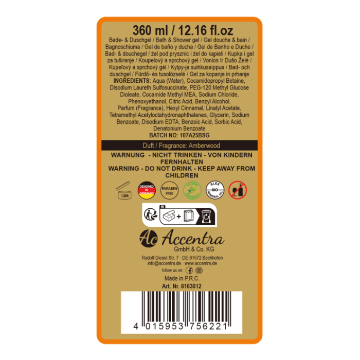 Gel de duș pentru bărbați Accentra Men's Collection, 360 ml – Amberwood, în cutie cadou tip sticlă de bere [5]