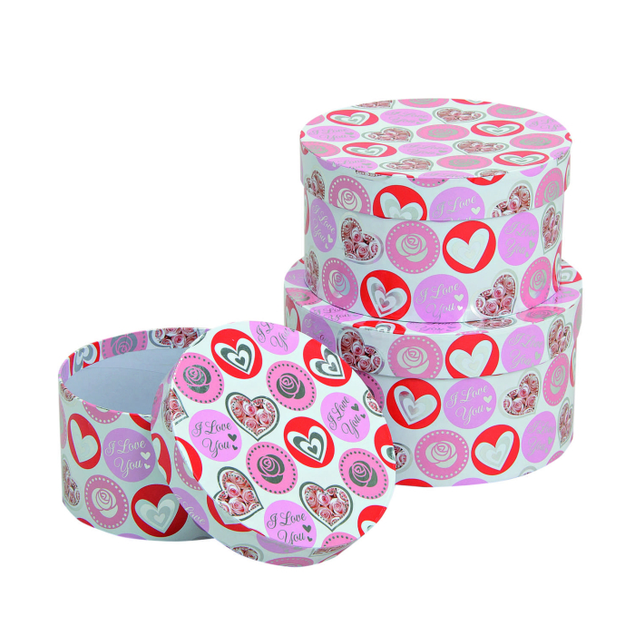 Set 3 cutii rotunde cu capac Heart design [2]