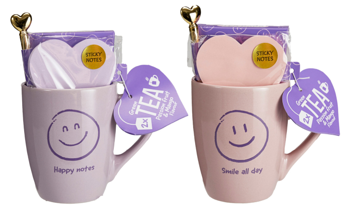 Set cadou, cană din ceramică cu ceai verde,  „Happy Notes Mug”, 255 ml, 3 g, 2 modele asortate [2]