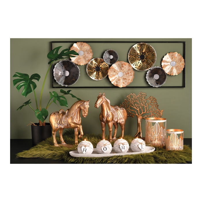Suport pentru 4 lumânări „Home Glow”, cu tavă și pietre decorative, alb, 50 cm [2]