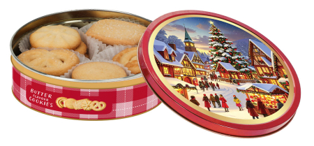 Dulciuri si Delicatese - Biscuiți cu aromă de unt în cutie cadou - Christmas Village, 114 g