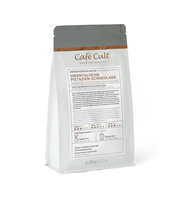 Cafe Cult - Cafea boabe Oriental Pistachio Chocolate – aromă de fistic și ciocolată, stil Dubai, 250g