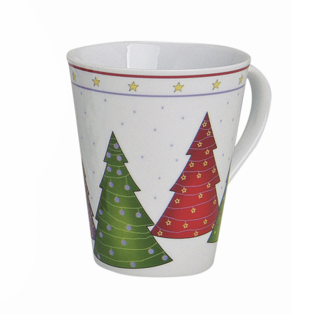 Ceai & Cafea - Cana Craciun, Globes & Trees, portelan, 350ml, model brazi mari