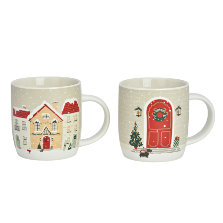 CRACIUN - Cană de Crăciun „Christmas Doorways”, din porțelan, 400 ml, 2 modele asortate