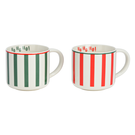 Casă & Decorațiuni - Cană de Crăciun «Ho Ho Ho Stripes», din porțelan, 375 ml, 2 modele asortate