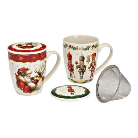 CRACIUN - Cană pentru ceai «Nutcracker & Reindeer», cu capac și infuzor, 350 ml, 2 modele asortate