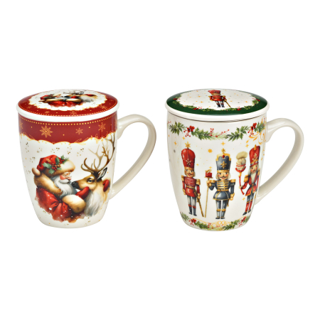 CRACIUN - Cană pentru ceai «Nutcracker & Reindeer», cu capac și infuzor, 350 ml, 2 modele asortate