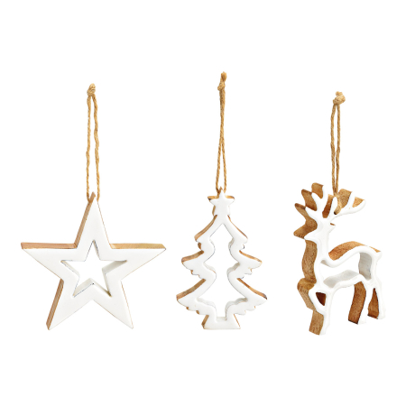 Casă & Decorațiuni - Decorațiune de agățat „Woodland Christmas”, din lemn de mango, alb antichizat, 3 modele asortate