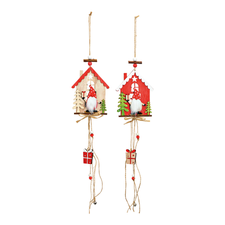 CRACIUN - Decorațiune verticală de Crăciun „Gnome Welcome”, din lemn și elemente textile, 48 cm, 2 modele asortate