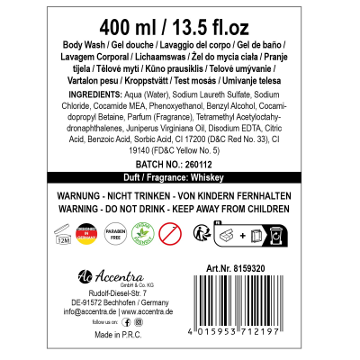 Gel de duș pentru bărbați Accentra Whiskey – 400 ml, în cutie cadou stil whisky [4]