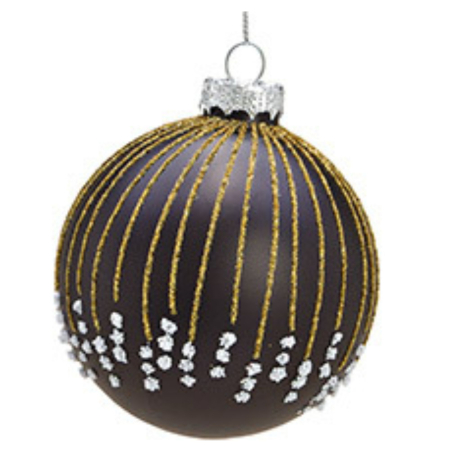 Casă & Decorațiuni - Glob de Crăciun „Midnight Gold”, din sticlă, negru cu detalii aurii, 8 cm, 4 modele asortate